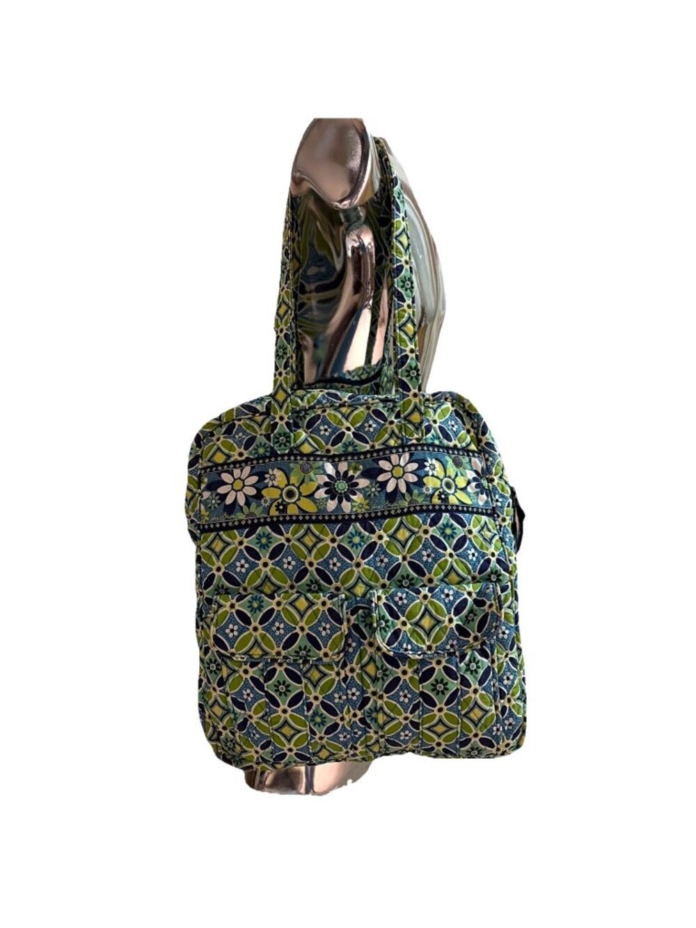 Vera Bradley Daisy Daisy Large Tote Shoulder Bag Green Colorful Retired Cottage